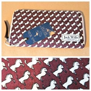 NWT Jack Wills Wallet - Horses in Burgandy/Pink